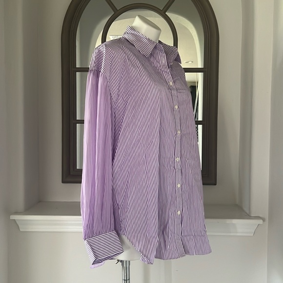 Lauren Ralph Striped Broadcloth Shirt in Lavender, Size XL New w/Tag - Picture 7 of 12